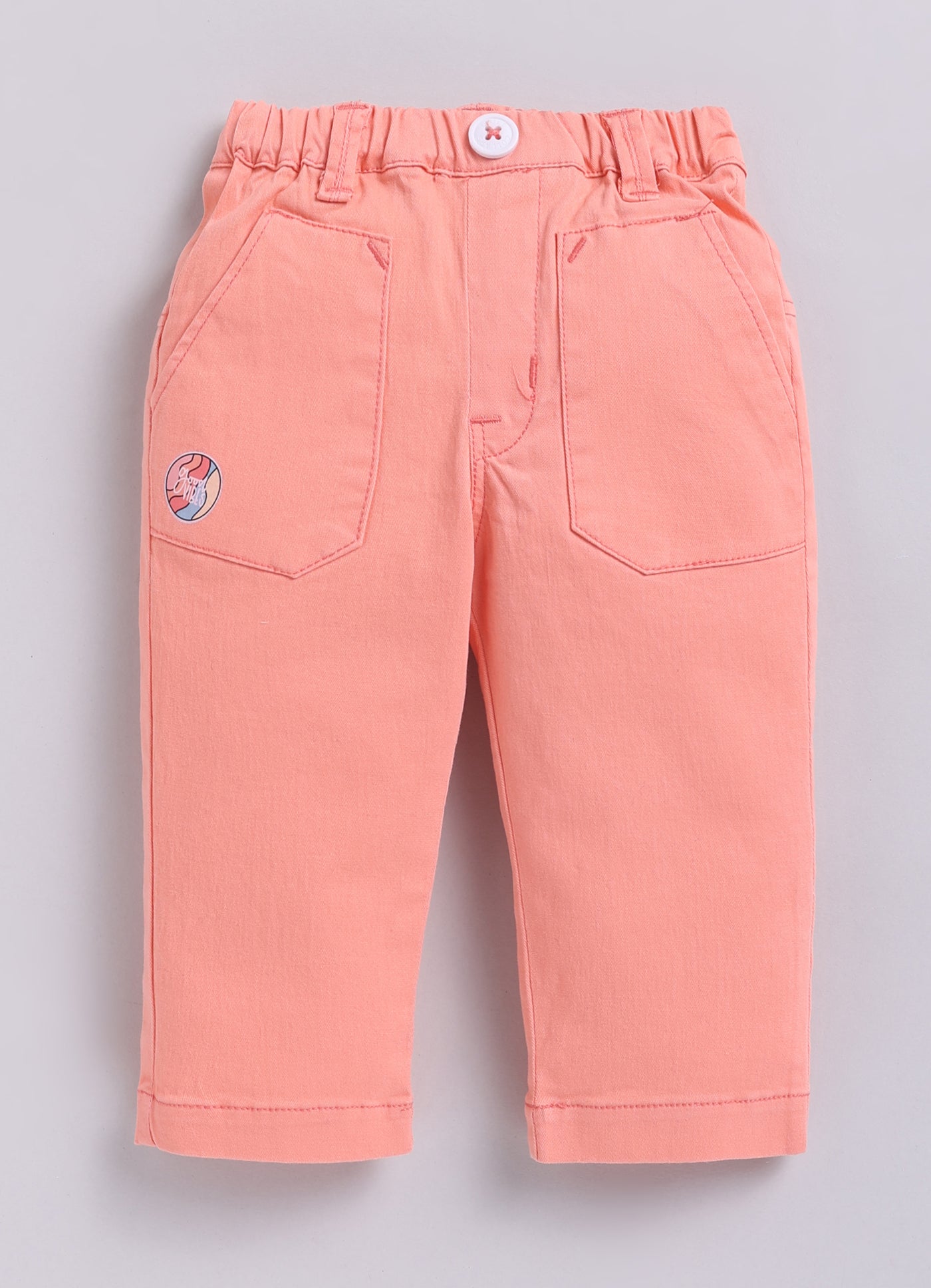 Boys Full Sleeves Cute Pocket, Full Sleeve Striped Shirt and Pant Casual Set- Peach