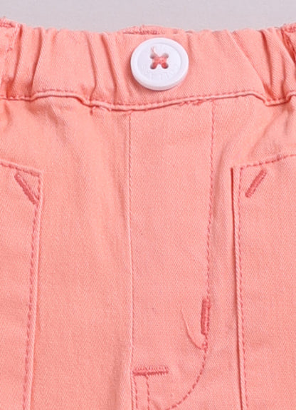 Boys Full Sleeves Cute Pocket, Full Sleeve Striped Shirt and Pant Casual Set- Peach