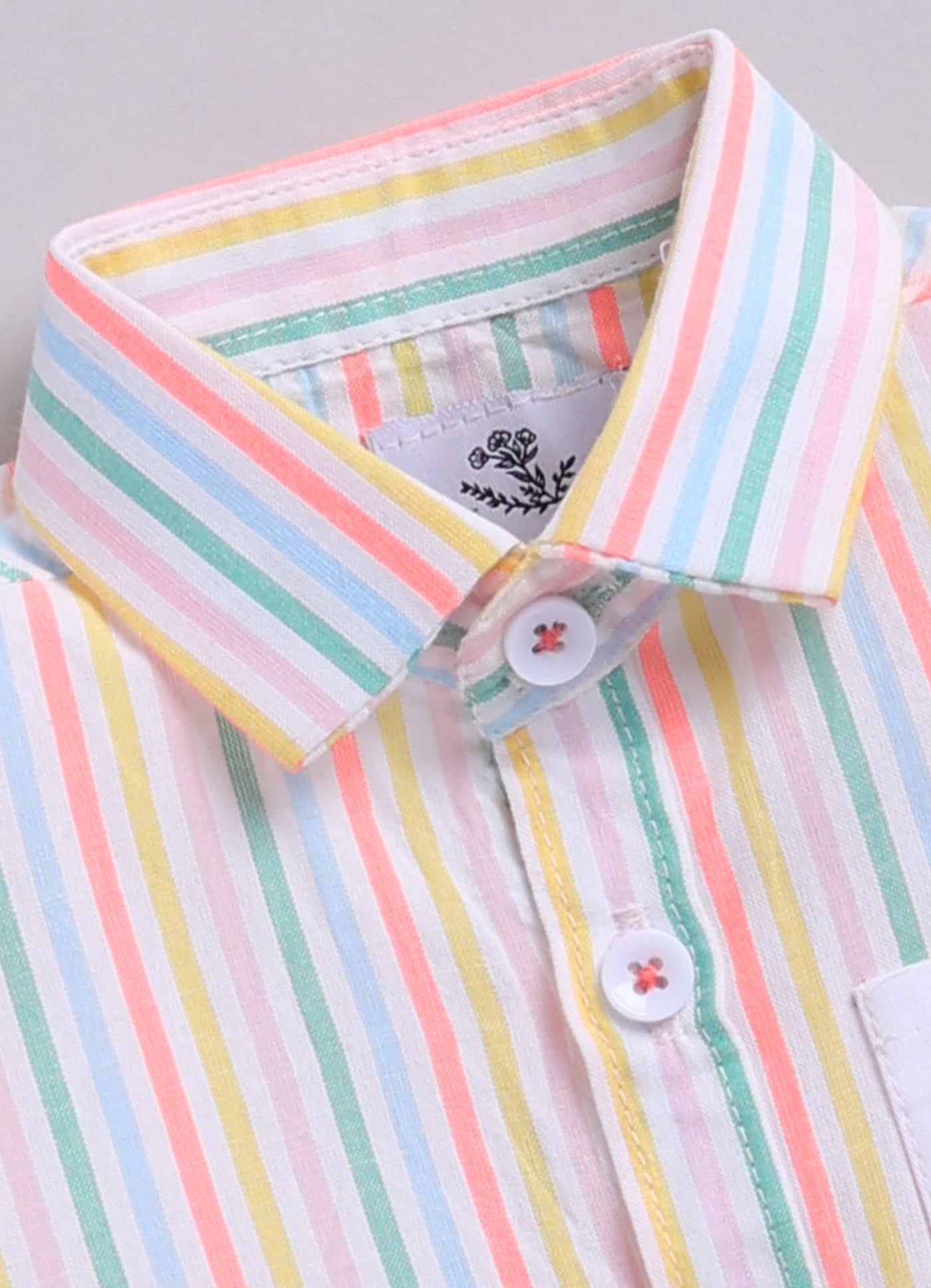Boys Full Sleeves Cute Pocket, Full Sleeve Striped Shirt and Pant Casual Set- Peach