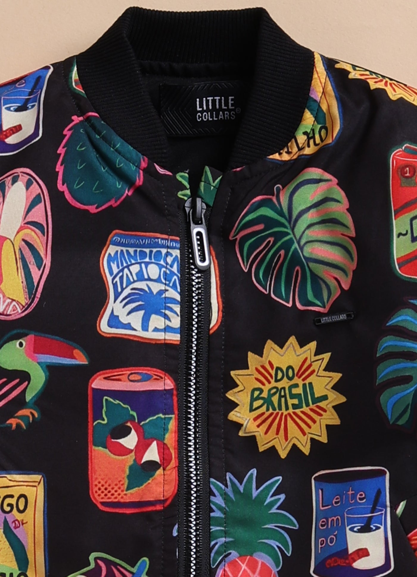 Blended Quirky Graphic Printed Woven Full Sleeves Zippered Sweat Jacket with Printed T-shirt and Pants Casual Set-Black