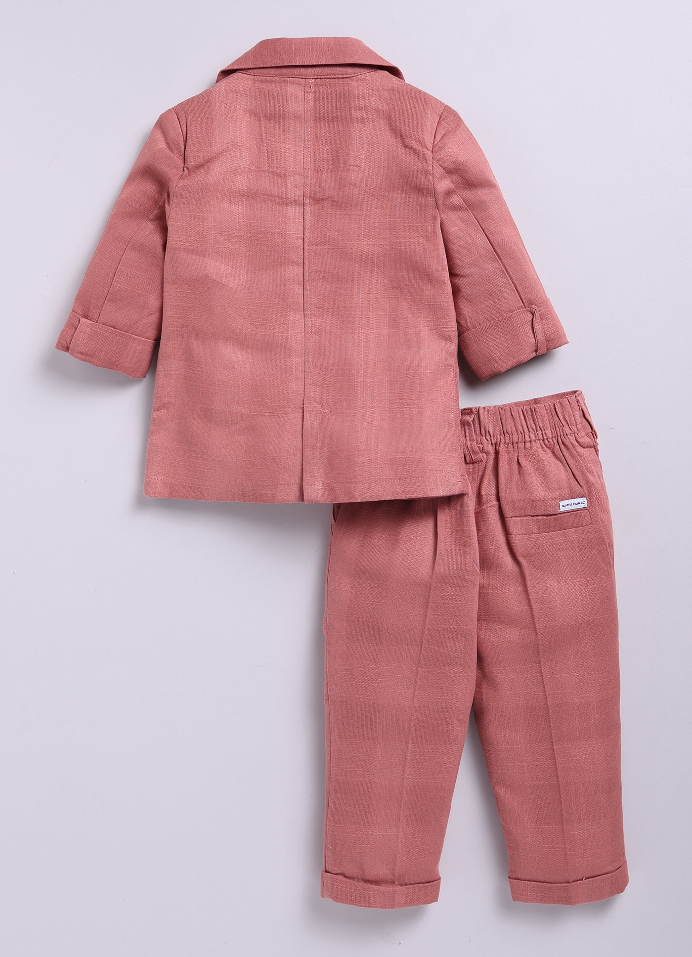 Boys Cotton Blazer with Animal Patches, Forest T shirt, Trouser Coat Coord Set - Peach