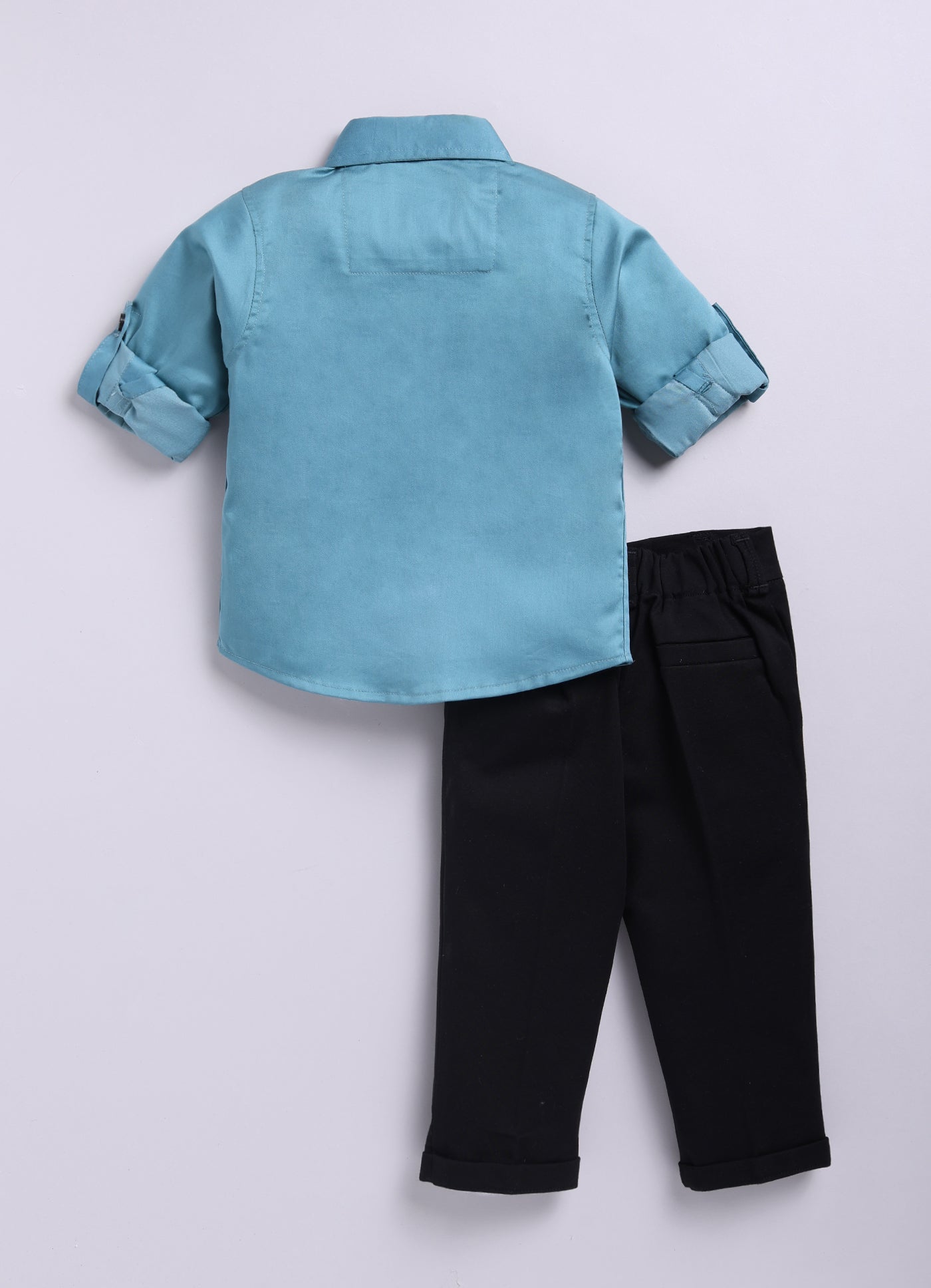 Blended Cotton Full Sleeves Evil Eye Embellished Shirt with Pants Set- Teal