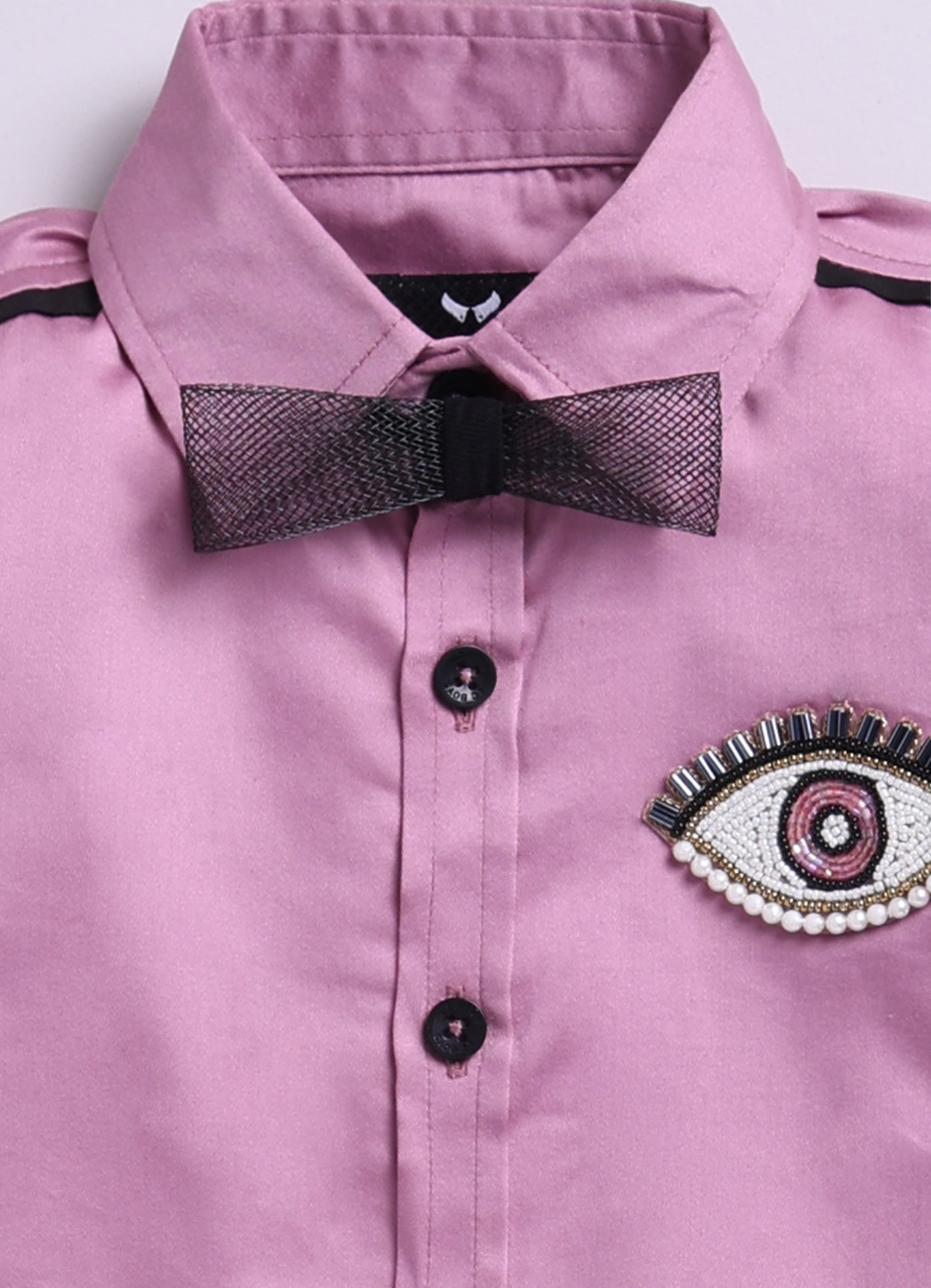 Blended Cotton Full Sleeves Evil Eye Embellished Shirt with Pants Set- Lavender