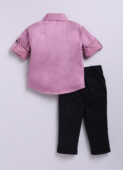 Blended Cotton Full Sleeves Evil Eye Embellished Shirt with Pants Set- Lavender