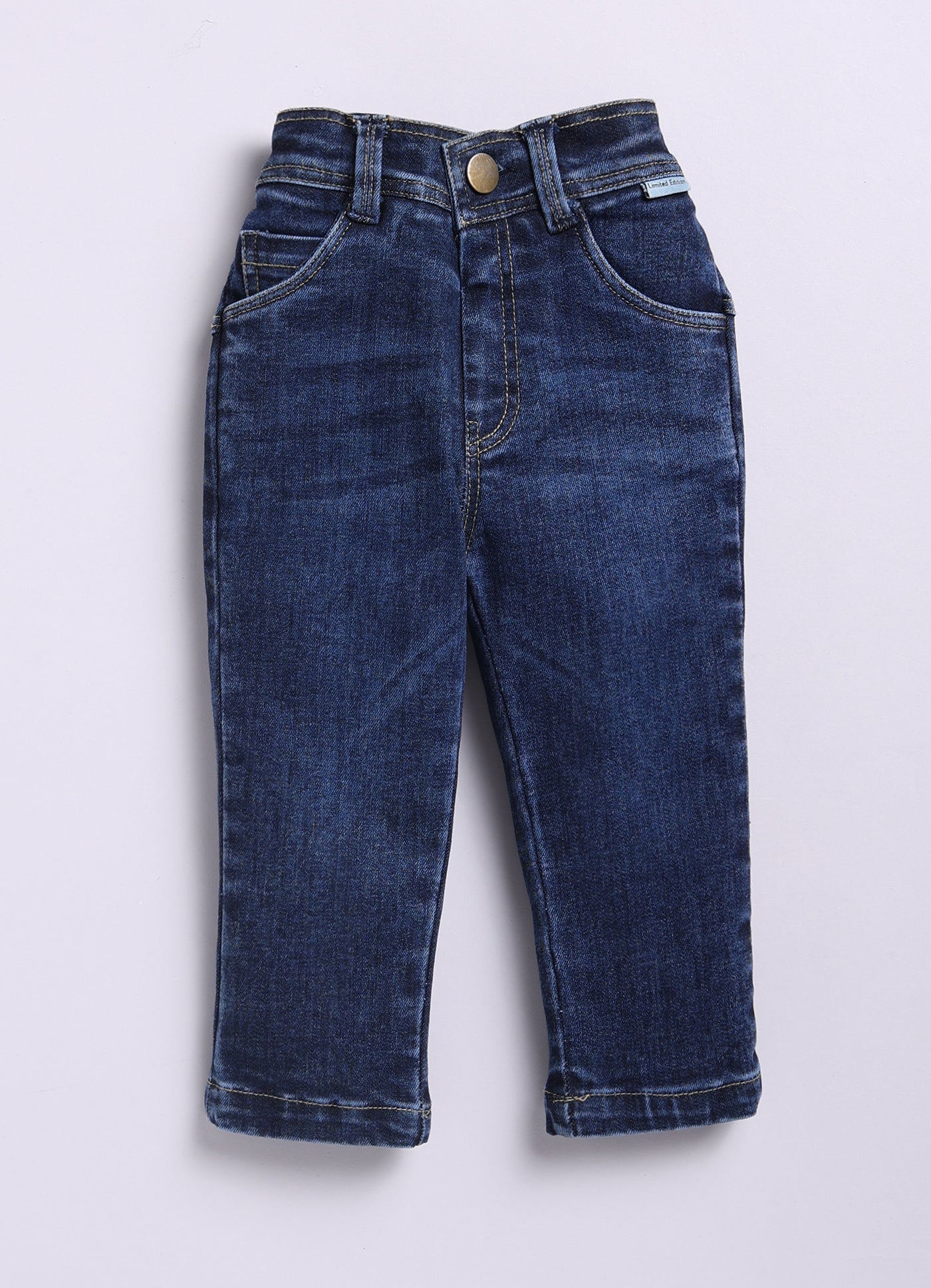 Blended Terry Toweling Abstract Printed Woven Full Sleeves Cuban Collar Shacket Printed T-shirt with Denim Pants Casual Set-Blue