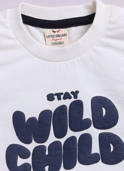 Blended Terry Toweling Abstract Printed Woven Full Sleeves Cuban Collar Shacket Printed T-shirt with Denim Pants Casual Set-Blue