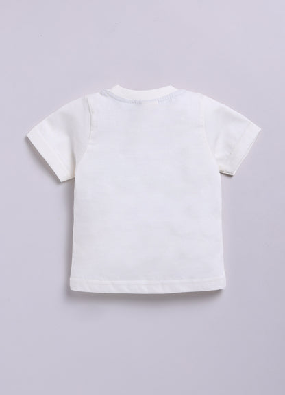 Blended Terry Toweling Abstract Printed Woven Full Sleeves Cuban Collar Shacket Printed T-shirt with Denim Pants Casual Set-Blue