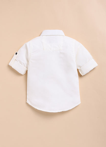 Jacquard Woven Full Sleeves Floral Waistcoat Pant with Shirt Bow and Brooch Jacket Set- Silver