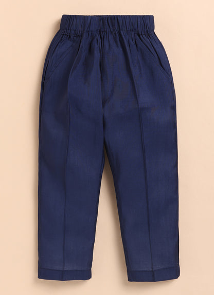 Boys Blended Silk Heavy Embroidered  Nehru Jacket Full Sleeves Kurta and Pajama with Brooch Ethnic Set - Blue