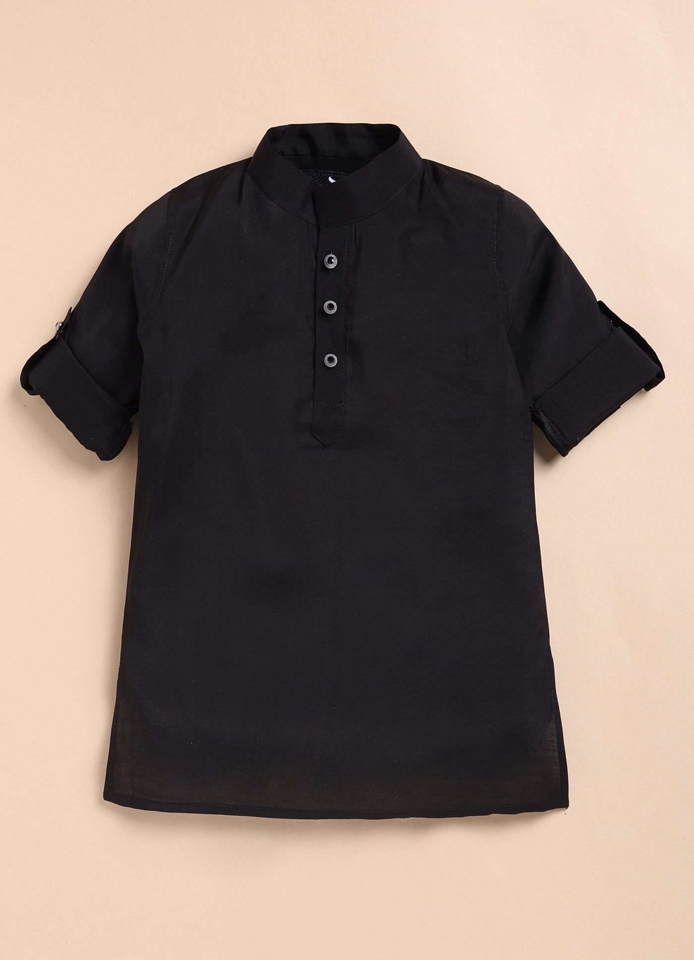Boys Blended Silk Heavy Embroidered  Nehru Jacket Full Sleeves Kurta and Pajama with Brooch Ethnic Set - Black