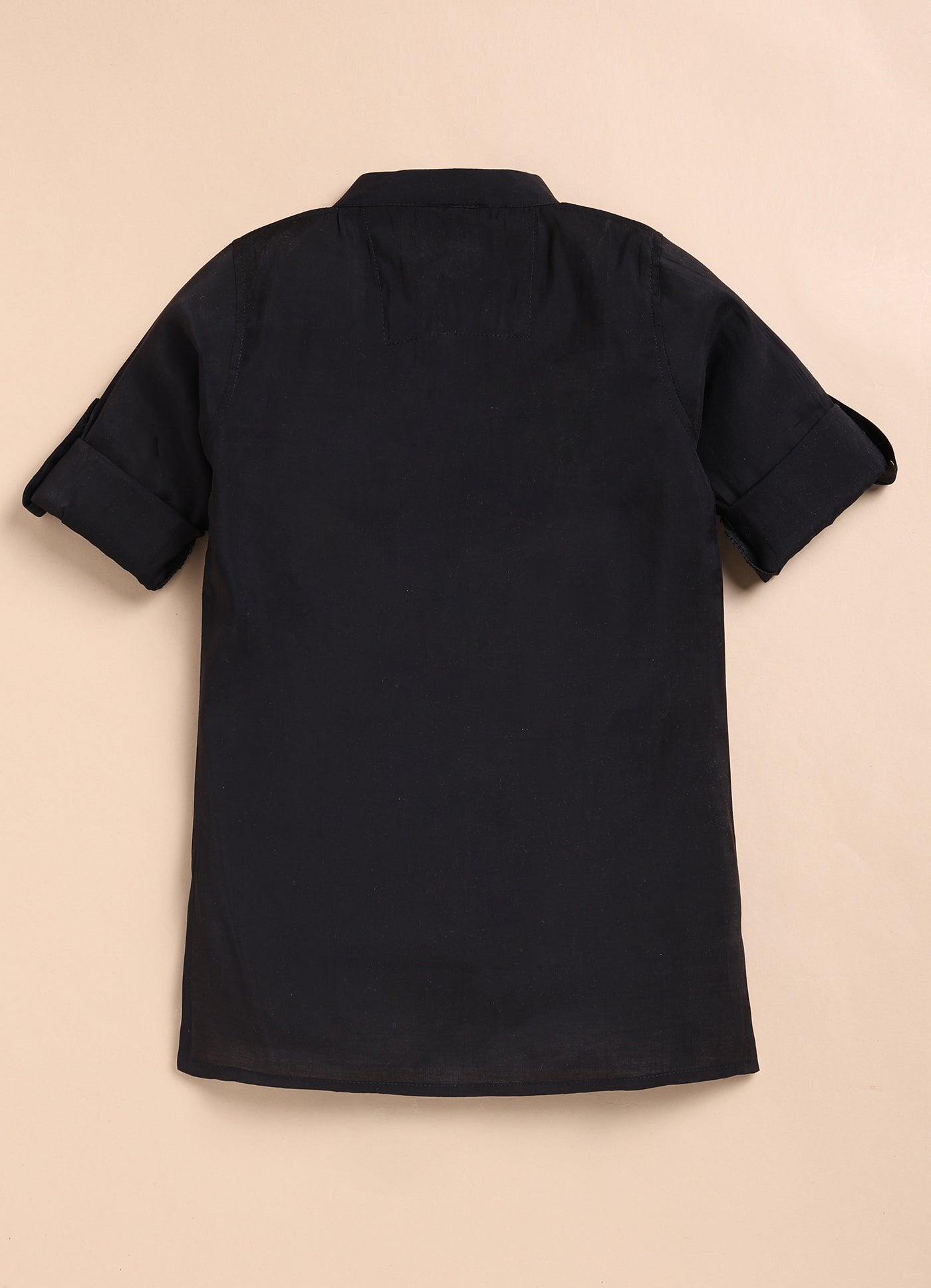 Boys Blended Silk Heavy Embroidered  Nehru Jacket Full Sleeves Kurta and Pajama with Brooch Ethnic Set - Black