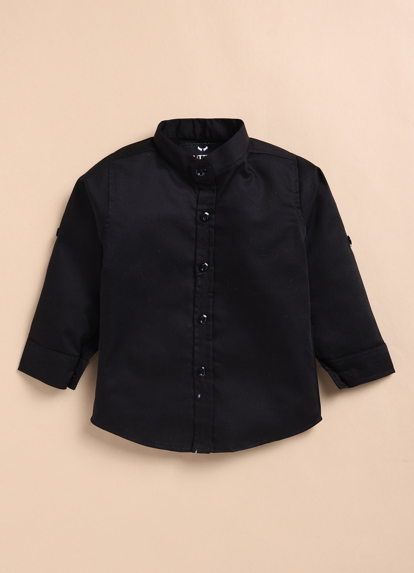Blended Self Design Jaquard Full Sleeves Zippered Nehru Jacket Pant, Shirt, with Brooch Partywear Set- Black