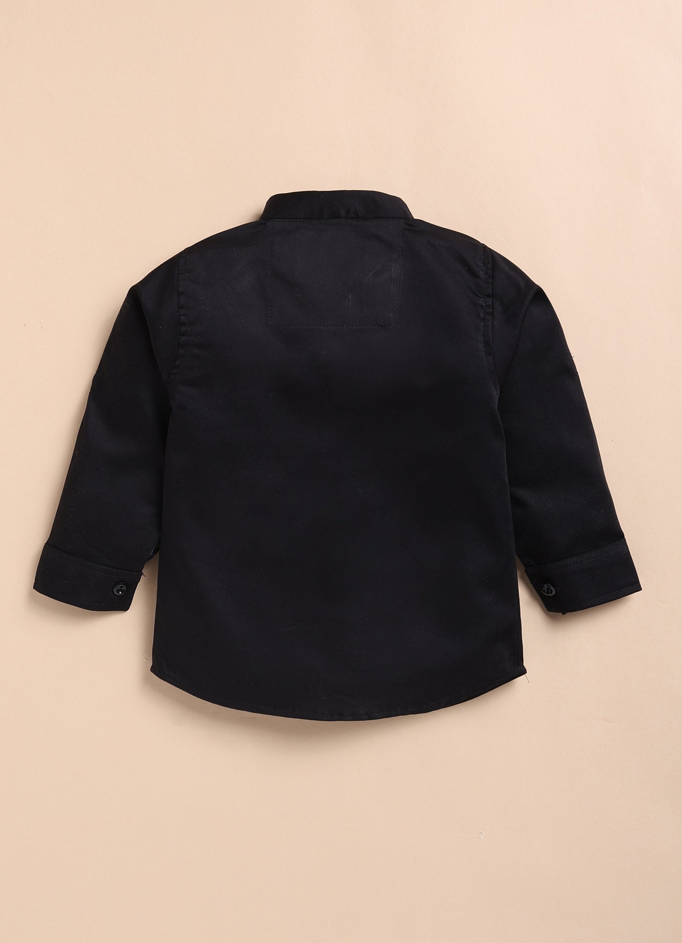 Blended Self Design Jaquard Full Sleeves Zippered Nehru Jacket Pant, Shirt, with Brooch Partywear Set- Black