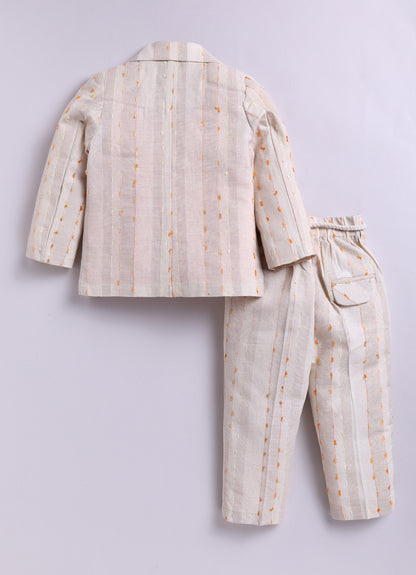 Pure Cotton Full sleeves Smart Casual Coat Suit Coord Set- Orange
