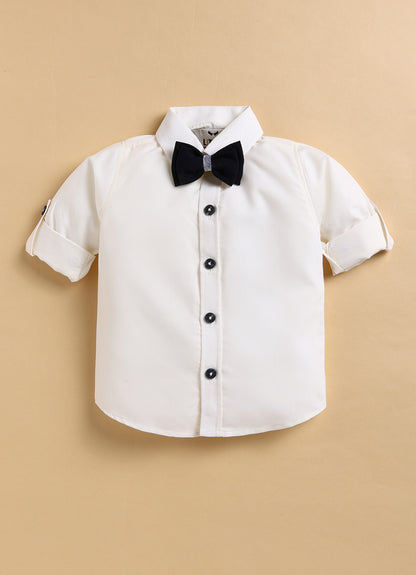 Cotton Woven Full Sleeves Checkered Waistcoat and Shirt Pant Set with Stole & Bow - Navy Blue