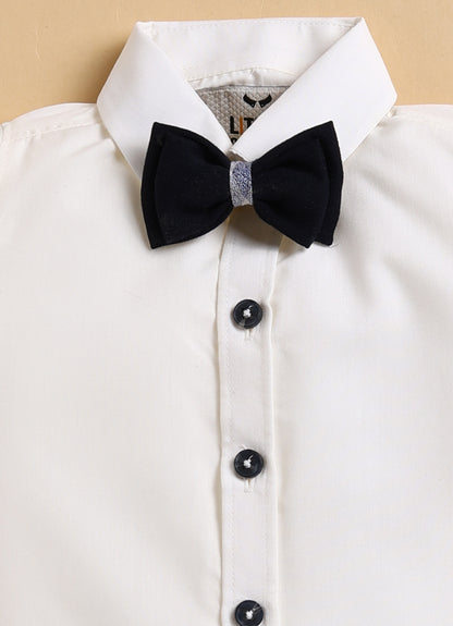 Cotton Woven Full Sleeves Checkered Waistcoat and Shirt Pant Set with Stole & Bow - Navy Blue