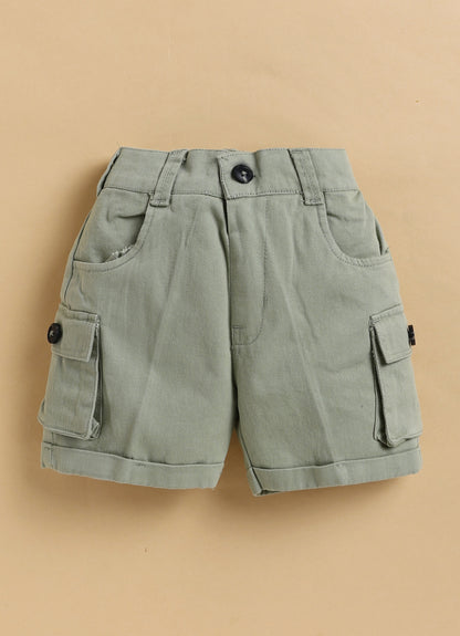 Casual Cotton Multi Pocket Cargo Sleeveless Gilet Jacket Half Sleeves Tshirt  Half Pant Co-ord Set - Green