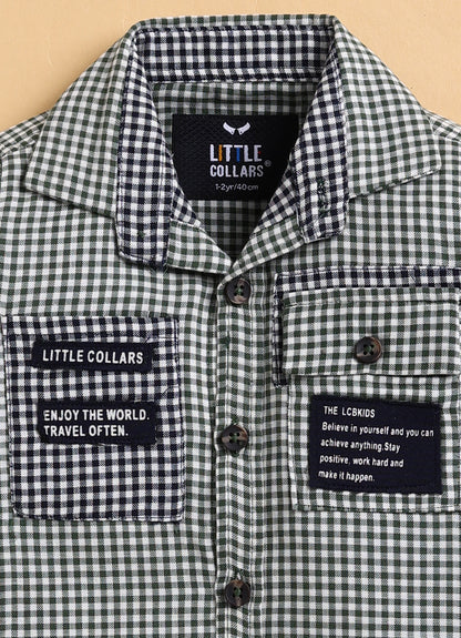 Pure Cotton Woven Double Cloth Full Sleeves Checks Shirt Pant with Tshirt Casual Set- Green