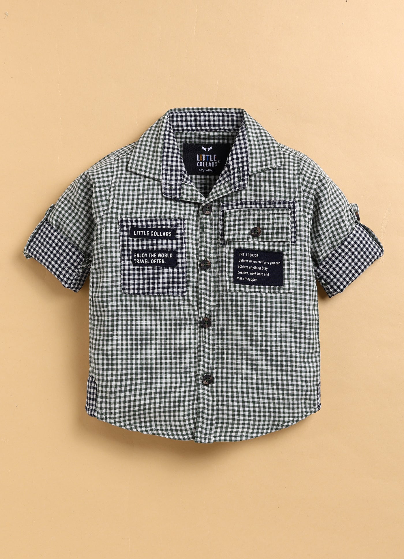 Pure Cotton Woven Double Cloth Full Sleeves Checks Shirt Pant with Tshirt Casual Set- Green