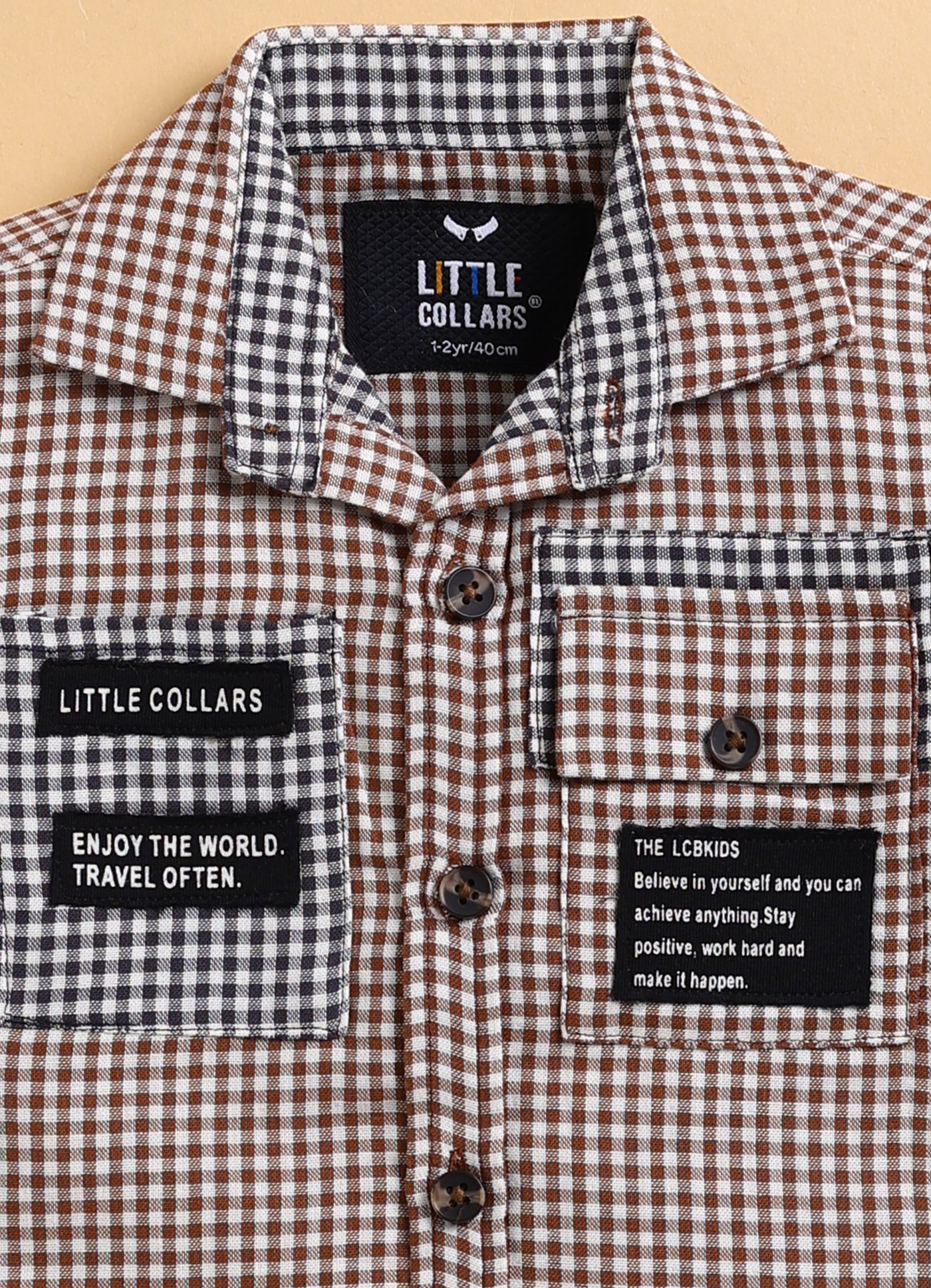 Pure Cotton Woven Double Cloth Full Sleeves Checks Shirt Pant with Tshirt Casual Set- Coffee