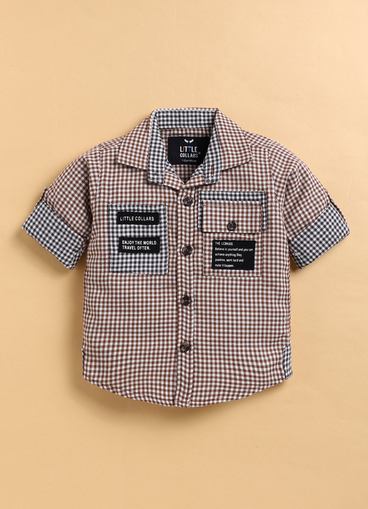 Pure Cotton Woven Double Cloth Full Sleeves Checks Shirt Pant with Tshirt Casual Set- Coffee