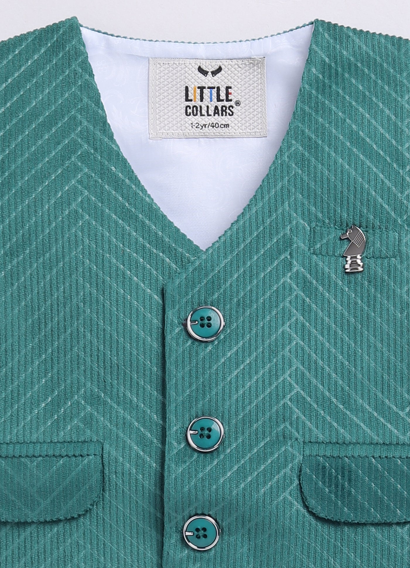 Boys Elegant Velvet Suede Patterened Partywear Jacket Set- Teal