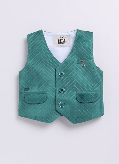 Boys Elegant Velvet Suede Patterened Partywear Jacket Set- Teal