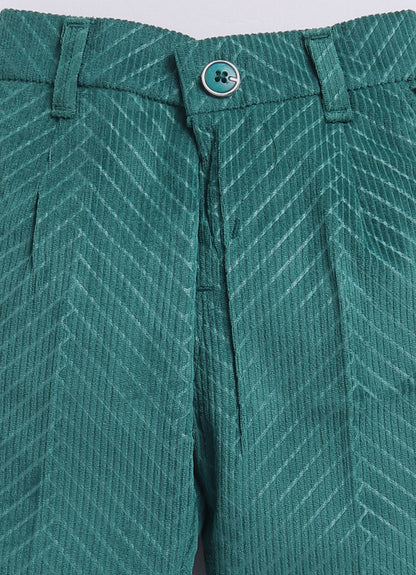 Boys Elegant Velvet Suede Patterened Partywear Jacket Set- Teal