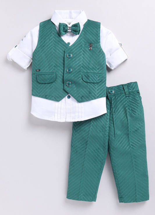 Boys Elegant Velvet Suede Patterened Partywear Jacket Set- Teal