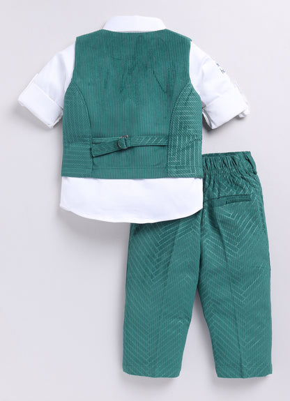 Boys Elegant Velvet Suede Patterened Partywear Jacket Set- Teal