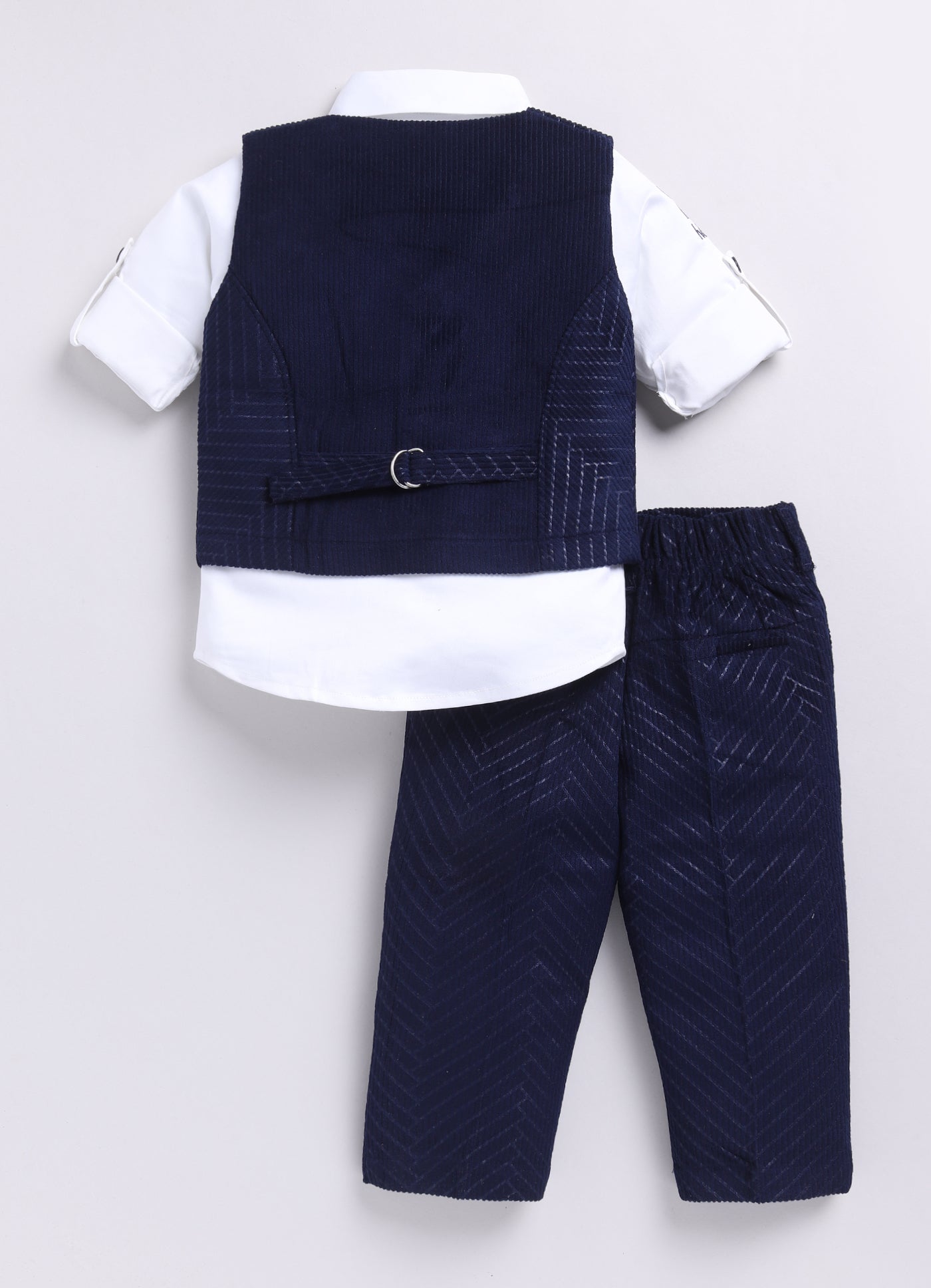 Boys Elegant Velvet Suede Patterened Partywear Jacket Set- Navy