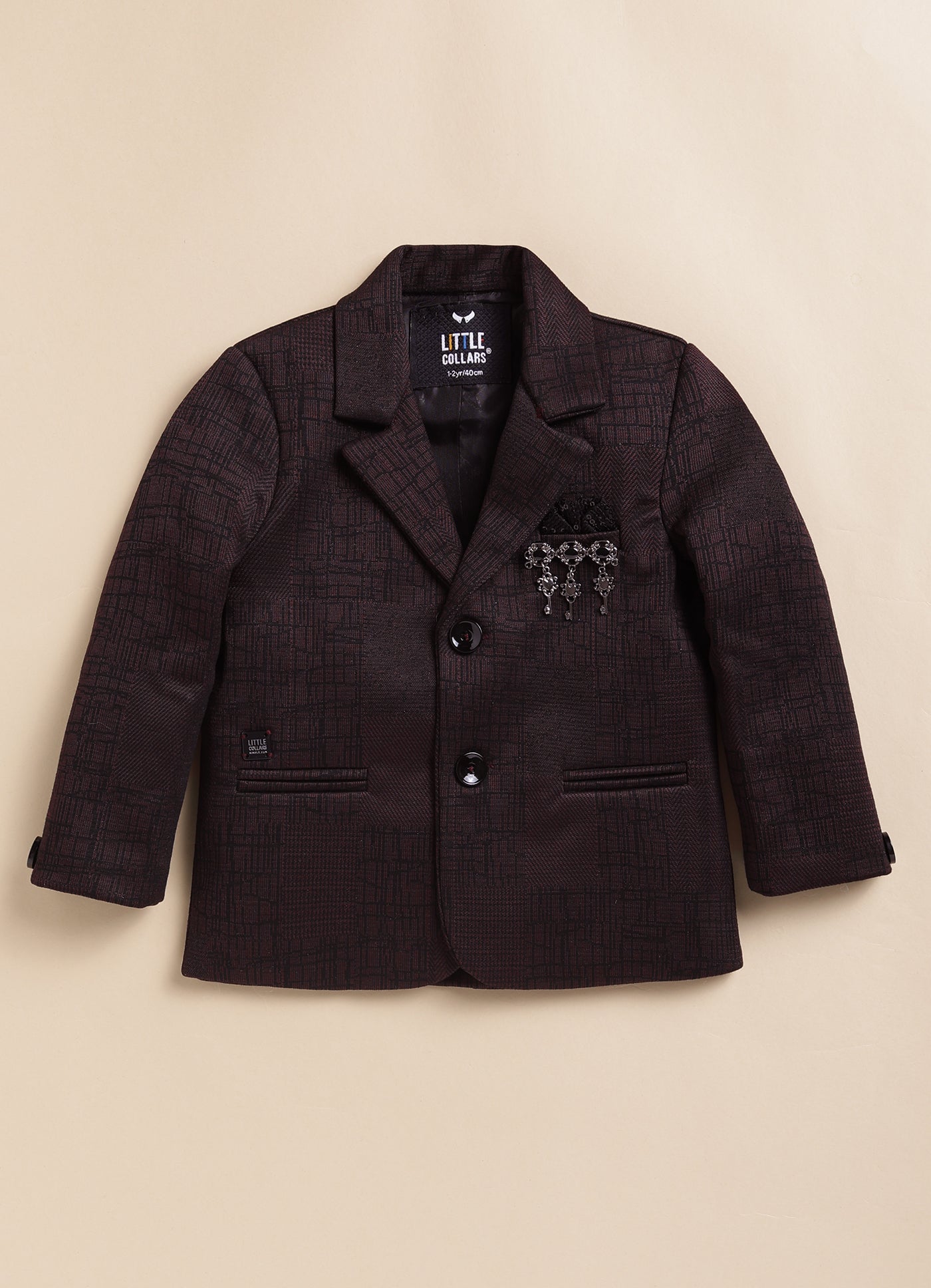 Blended Jaquard Woven Full Sleeves Coat Pant with Tuxedo Shirt, Bow and Brooch Pin Formal Coat Set- Maroon