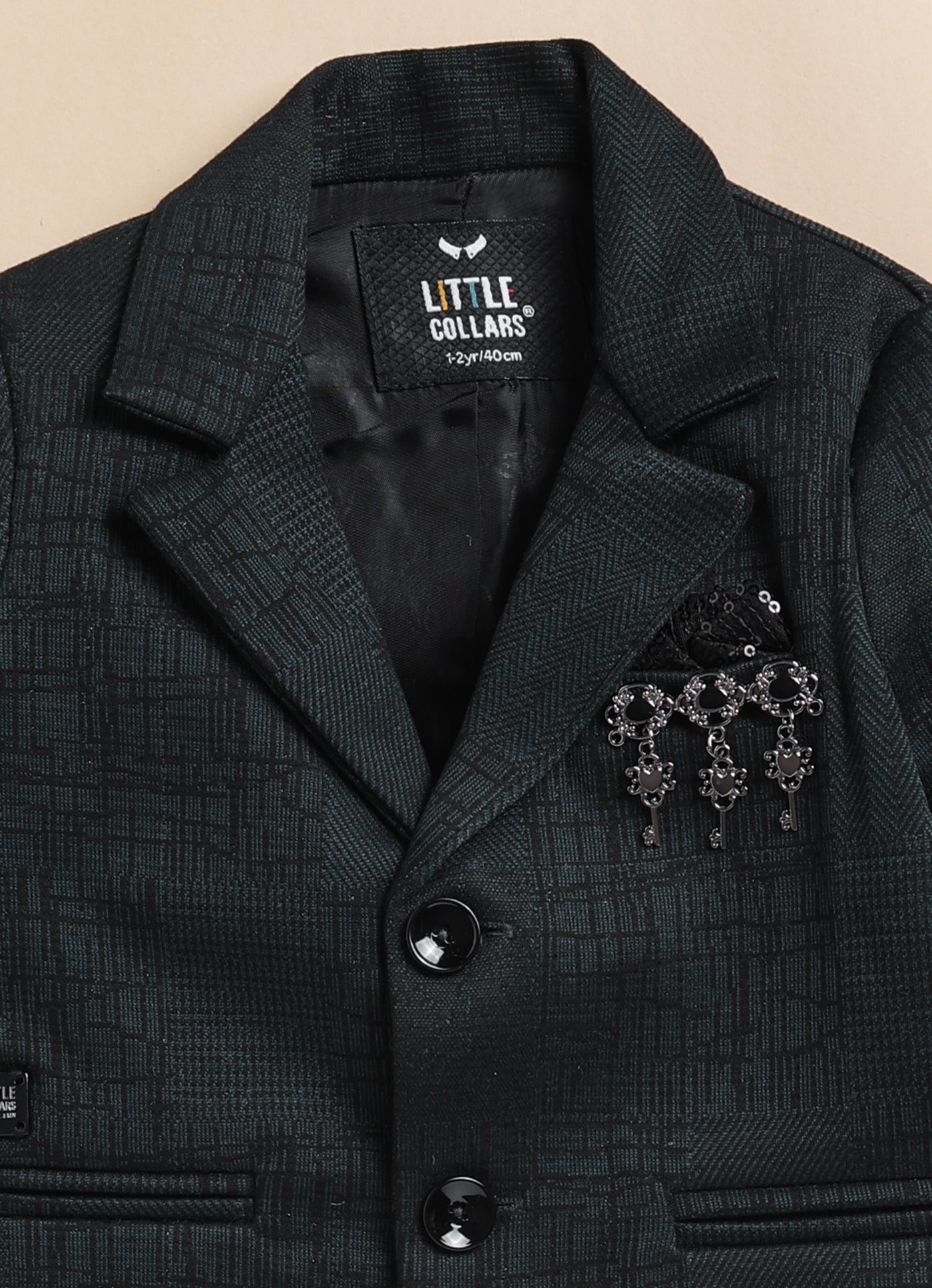 Blended Jaquard Woven Full Sleeves Coat Pant with Tuxedo Shirt, Bow and Brooch Pin Formal Coat Set- Olive