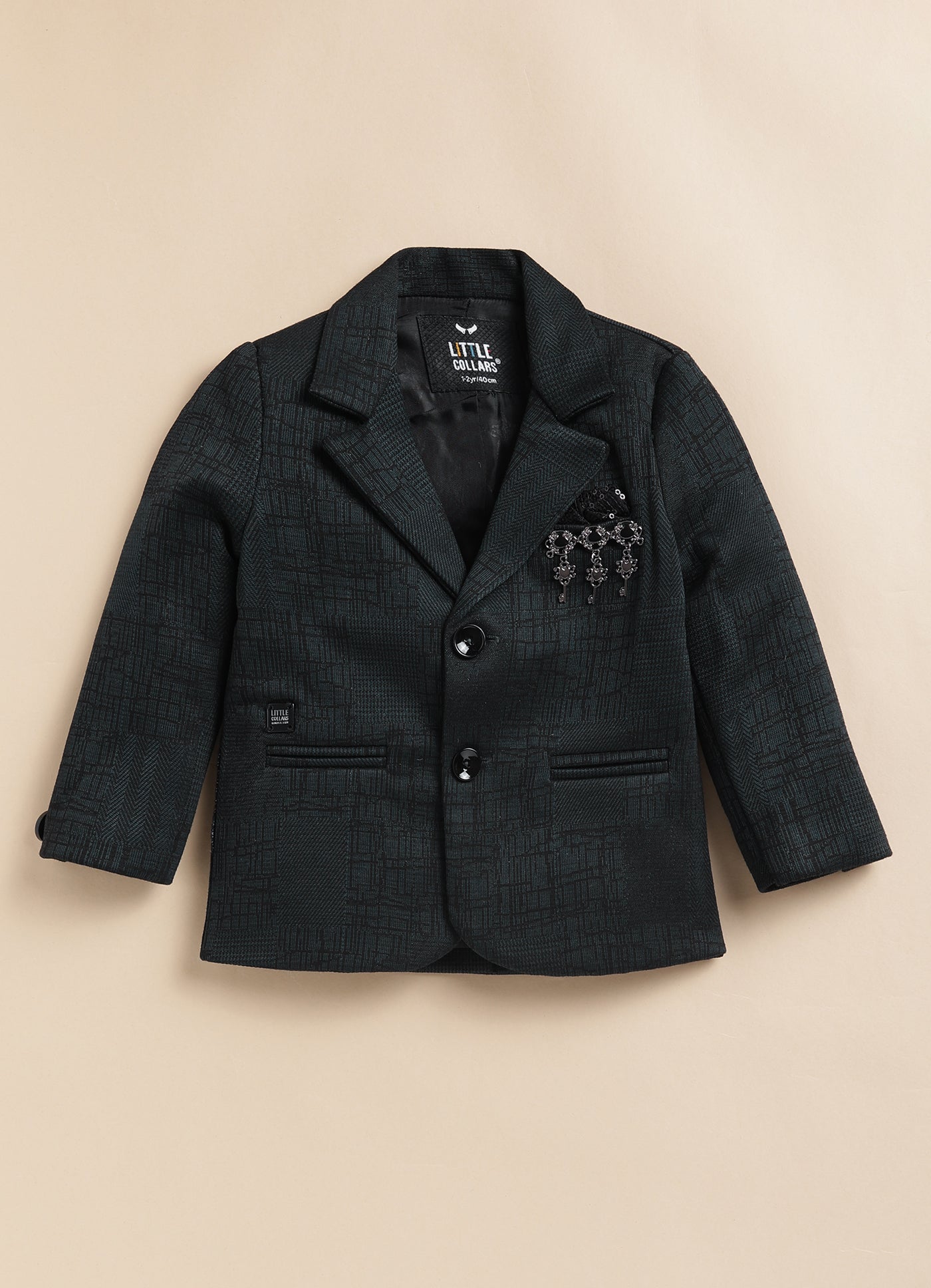 Blended Jaquard Woven Full Sleeves Coat Pant with Tuxedo Shirt, Bow and Brooch Pin Formal Coat Set- Olive