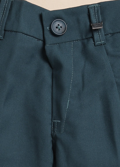 Blended Terry Woven Full Sleeves Solid Coat Pant with Printed Shirt, Bow and Brooch Pin Formal Coat Co-ord Set- P. blue