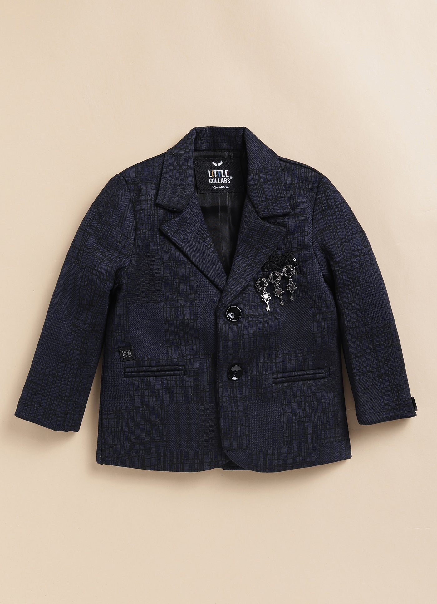 Blended Jaquard Woven Full Sleeves Coat Pant with Tuxedo Shirt, Bow and Brooch Pin Formal Coat Set- Blue
