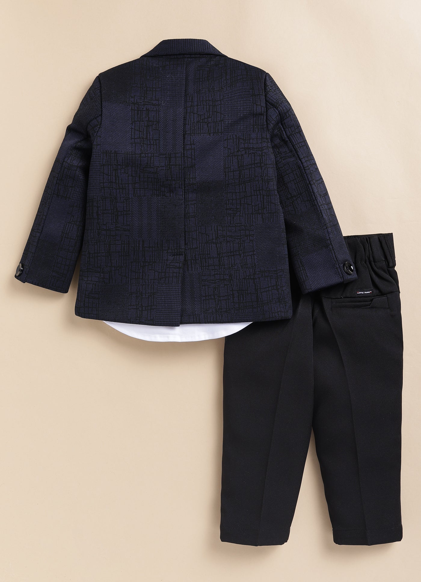 Blended Jaquard Woven Full Sleeves Coat Pant with Tuxedo Shirt, Bow and Brooch Pin Formal Coat Set- Blue