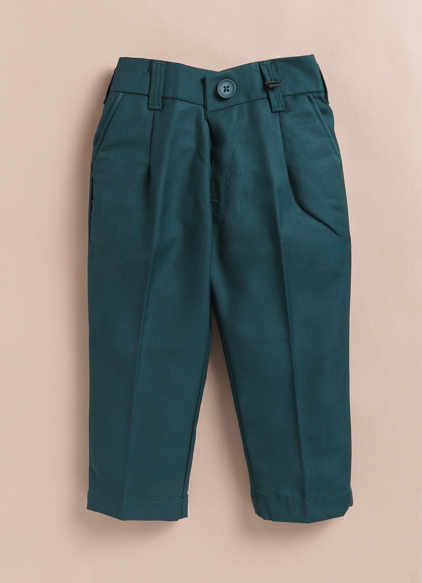 Blended Terry Woven Full Sleeves Solid Coat Pant with Printed Shirt, Bow and Brooch Pin Formal Coat Co-ord Set- Green