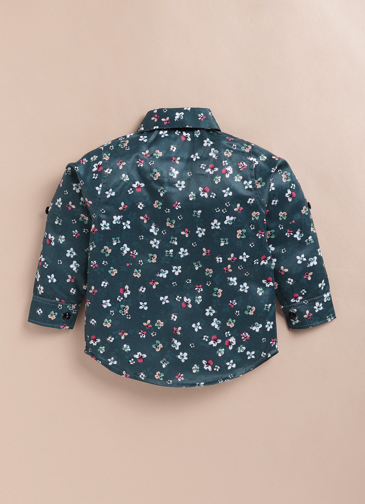 Blended Terry Woven Full Sleeves Solid Coat Pant with Printed Shirt, Bow and Brooch Pin Formal Coat Co-ord Set- Green