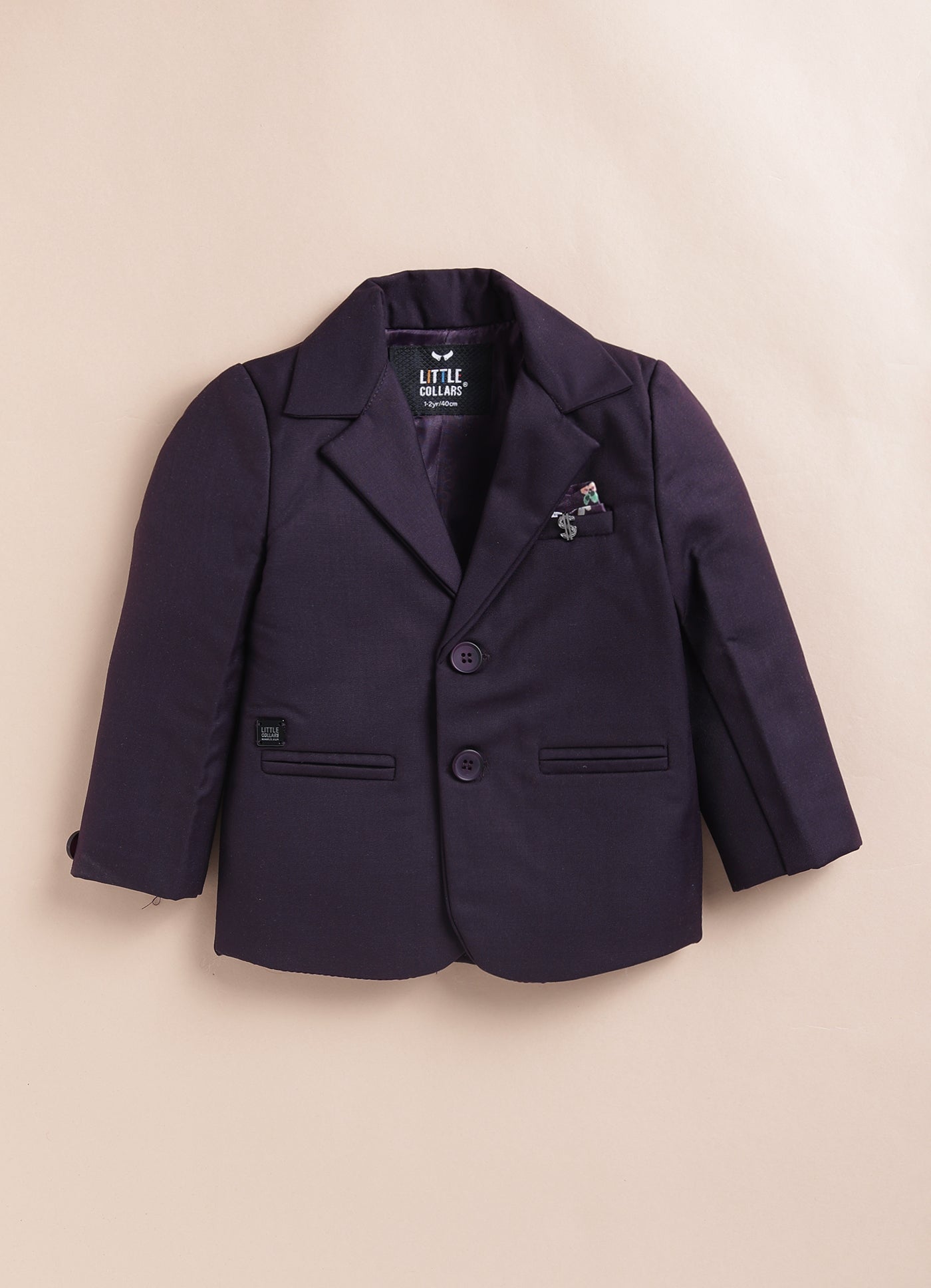 Blended Terry Woven Full Sleeves Solid Coat Pant with Printed Shirt, Bow and Brooch Pin Formal Coat Co-ord Set- Wine