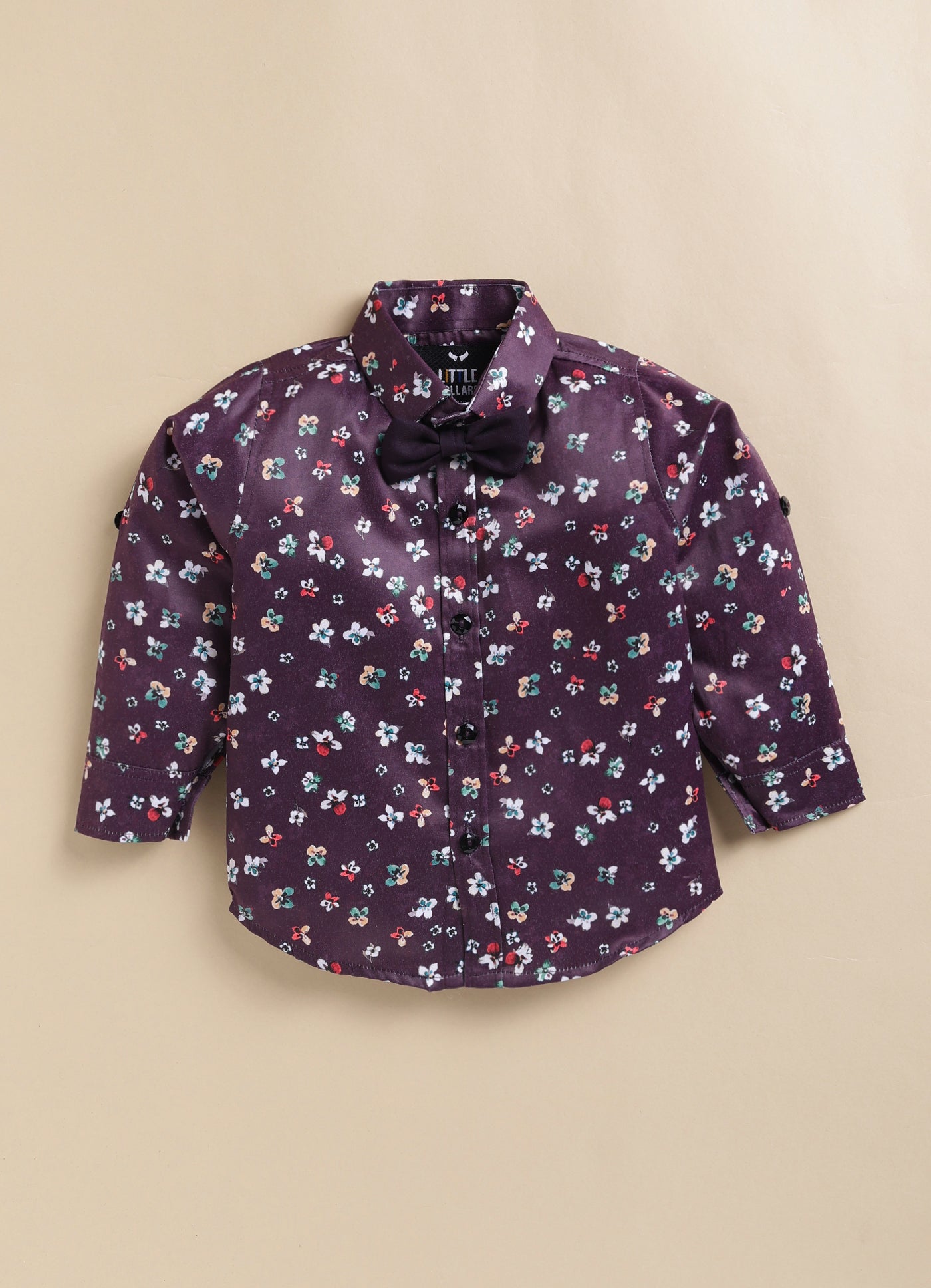 Blended Terry Woven Full Sleeves Solid Coat Pant with Printed Shirt, Bow and Brooch Pin Formal Coat Co-ord Set- Wine