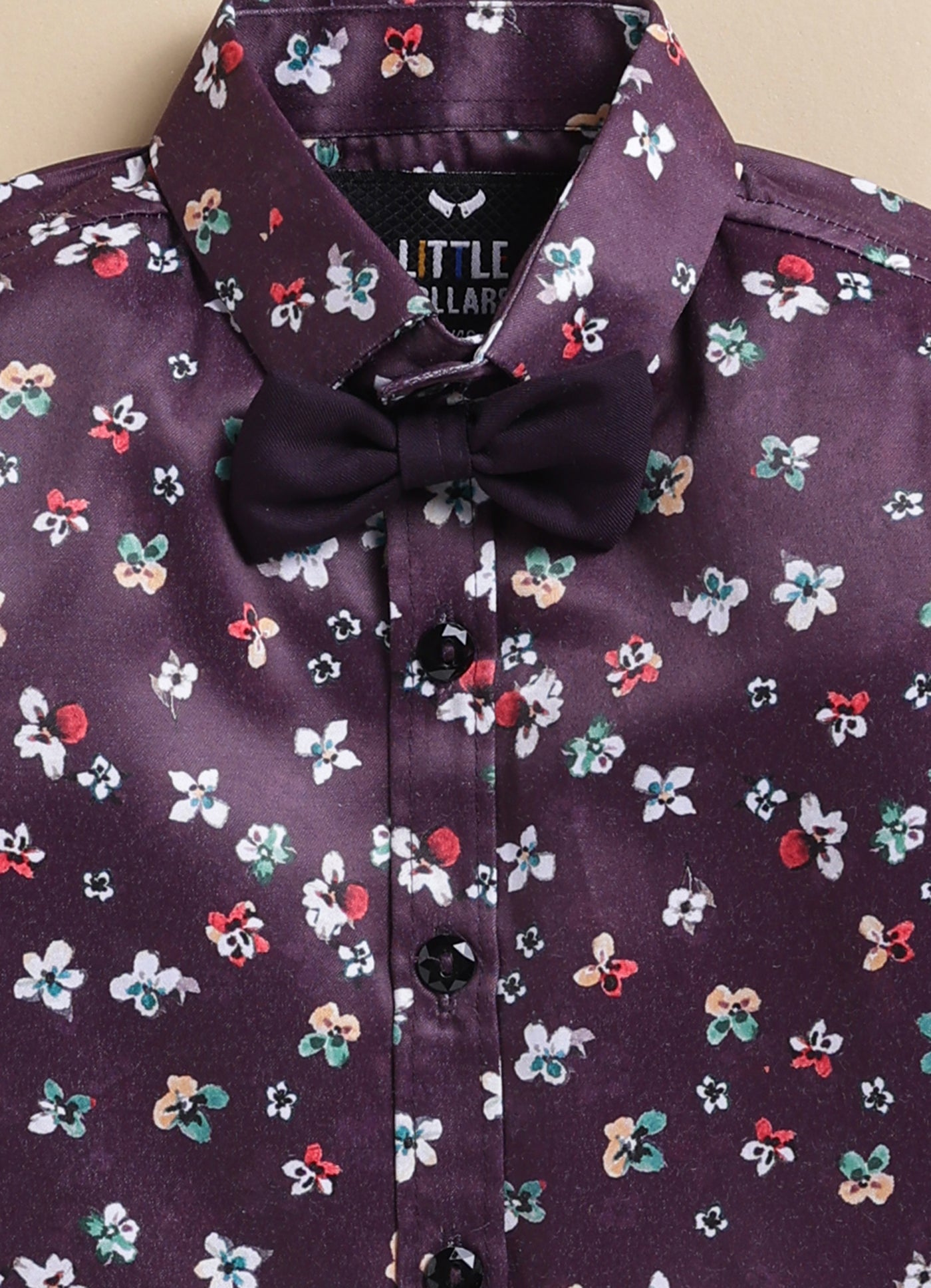 Blended Terry Woven Full Sleeves Solid Coat Pant with Printed Shirt, Bow and Brooch Pin Formal Coat Co-ord Set- Wine