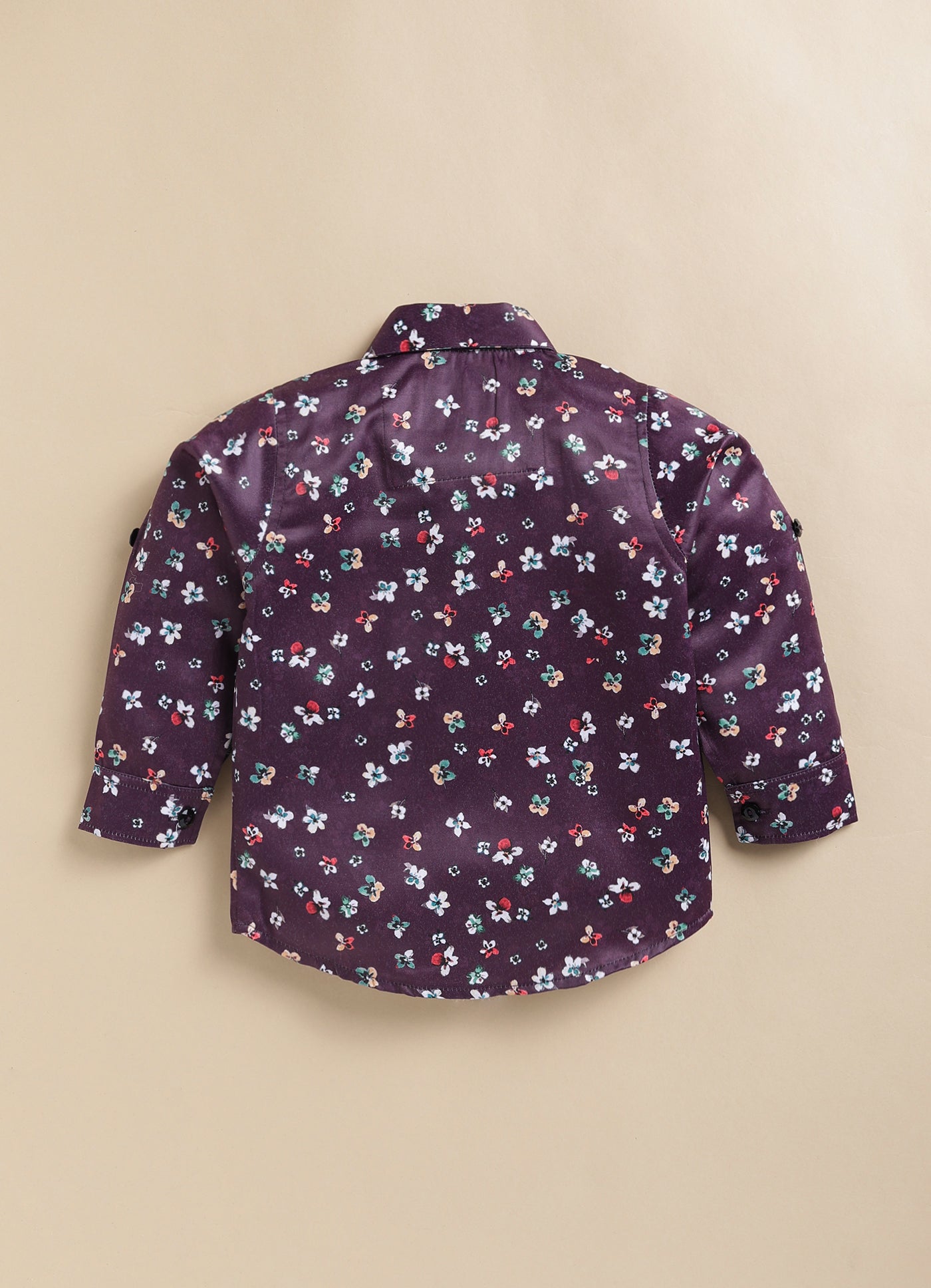 Blended Terry Woven Full Sleeves Solid Coat Pant with Printed Shirt, Bow and Brooch Pin Formal Coat Co-ord Set- Wine