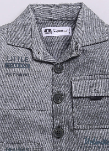 Cotton Woven Full Sleeves Solid Shacket Shirt Pant with Printed T-shirt Casual Set-Olive