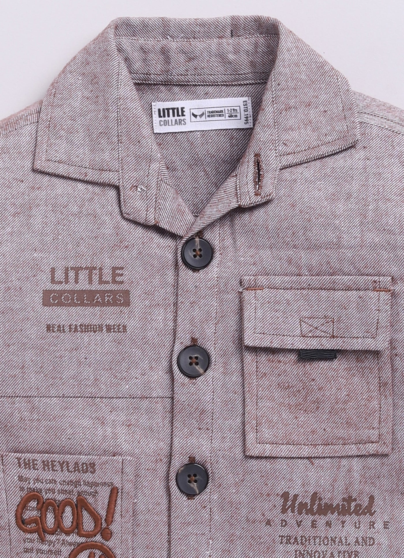 Cotton Woven Full Sleeves Solid Shacket Shirt Pant with Printed T-shirt Casual Set-Coffee