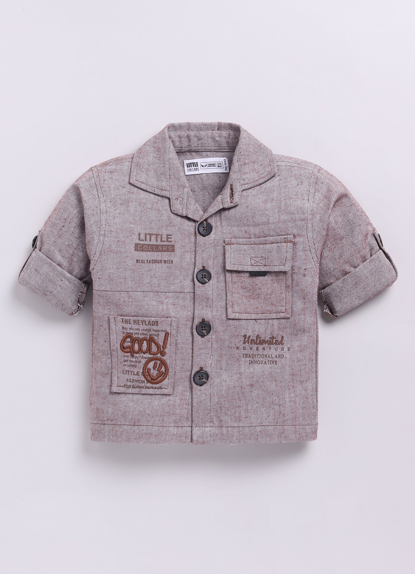 Cotton Woven Full Sleeves Solid Shacket Shirt Pant with Printed T-shirt Casual Set-Coffee