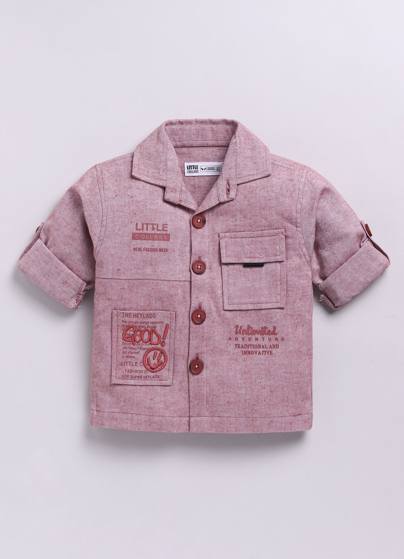 Cotton Woven Full Sleeves Solid Shacket Shirt Pant with Printed T-shirt Casual Set- Rust