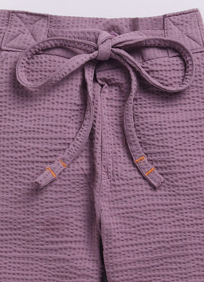 Blended Cotton Knitted Cloth Woven Full Sleeves Solid Coat Pant with Printed T-shirt Coat Coord Set- Lavender