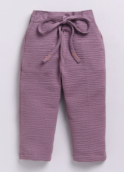 Blended Cotton Knitted Cloth Woven Full Sleeves Solid Coat Pant with Printed T-shirt Coat Coord Set- Lavender