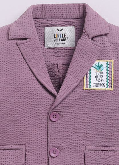 Blended Cotton Knitted Cloth Woven Full Sleeves Solid Coat Pant with Printed T-shirt Coat Coord Set- Lavender